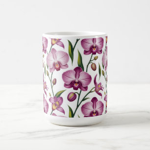 Elegant Seamless Pattern of Purple and Pink Orchid Coffee Mug