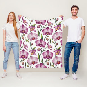 Elegant Seamless Pattern of Purple and Pink Orchid Fleece Blanket