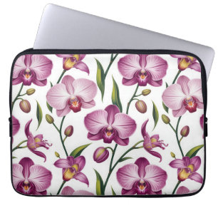 Elegant Seamless Pattern of Purple and Pink Orchid Laptop Sleeve