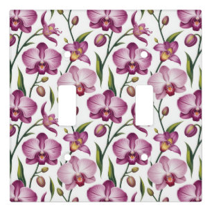 Elegant Seamless Pattern of Purple and Pink Orchid Light Switch Cover