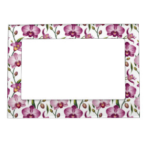 Elegant Seamless Pattern of Purple and Pink Orchid Magnetic Frame
