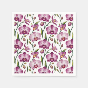 Elegant Seamless Pattern of Purple and Pink Orchid Napkins