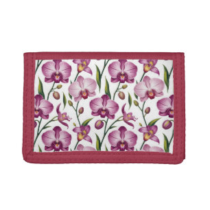 Elegant Seamless Pattern of Purple and Pink Orchid Trifold Wallet