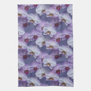 Elegant Seamless Pattern of Purple Veined Orchids Kitchen Towel
