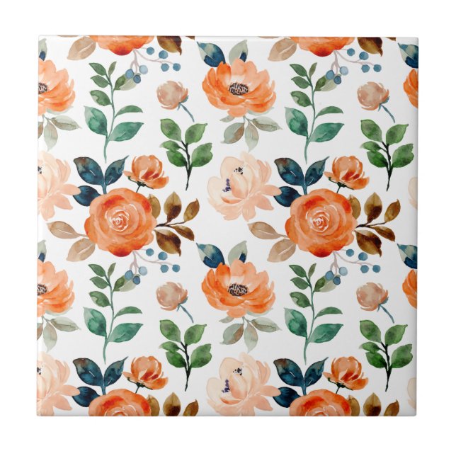 Elegant Seamless Pattern of Watercolor Flowers Ceramic Tile (Front)