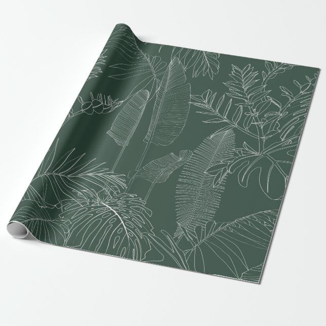 Elegant seamless pattern with green hand drawn lin wrapping paper (Unrolled)