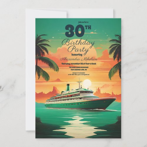  Elegant Seascape Beach Cruise Palm Birthday Party Invitation