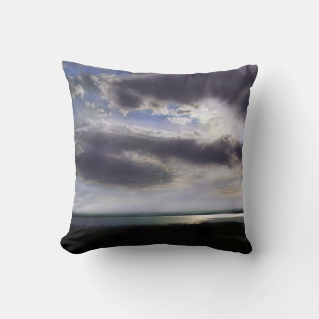 Elegant seascape sunrise sunset lakefront ocean  throw pillow (Front)