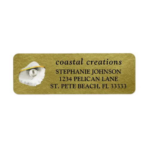 Elegant Seashell and Pearl Gold Return Address Label