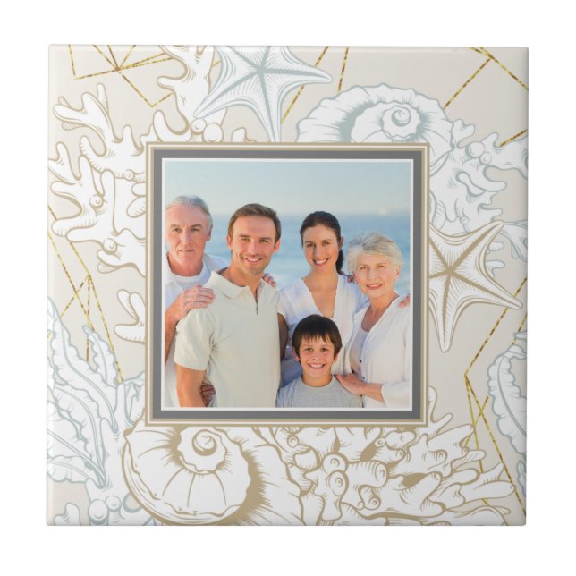 Elegant Seashell Beach Marine Personalized Photo Ceramic Tile (Front)