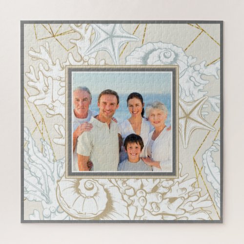 Elegant Seashell Beach Marine Personalized Photo Jigsaw Puzzle