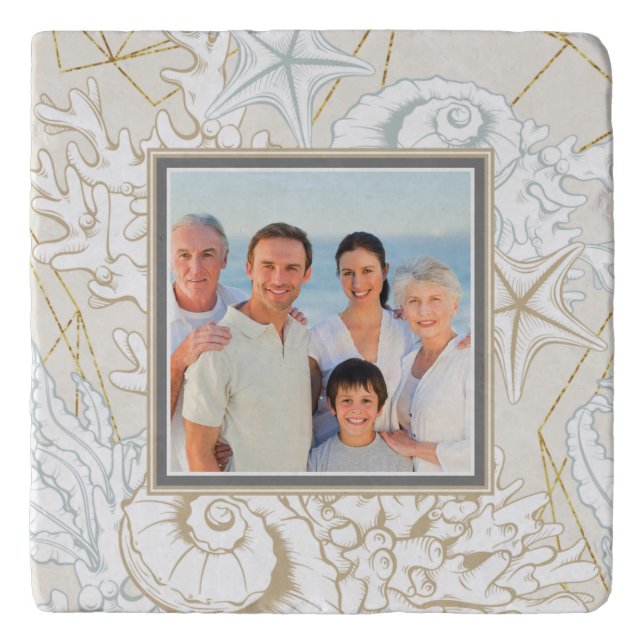 Elegant Seashell Beach Marine Personalized Photo Trivet (Front)