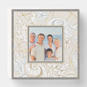 Elegant Seashell Beach Marine Personalized Photo Wooden Box Sign
