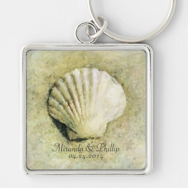 Elegant Seashell Beach Wedding Keepsake Keychain (Front)