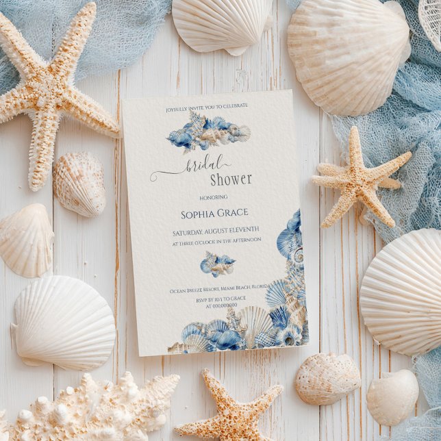 Elegant Seashell Border Bridal Shower Invitation (Creator Uploaded)