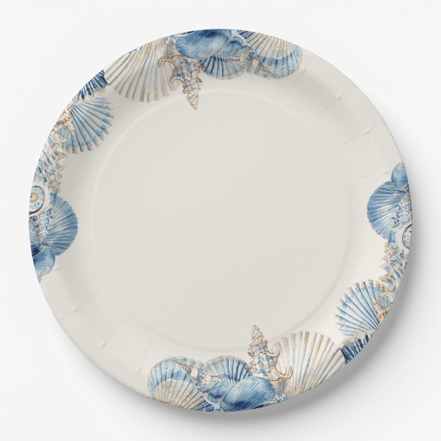 Elegant Seashell Border  Paper Plates (Front)