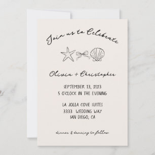 Elegant Seashell & Bow Coquette Wedding Invitation