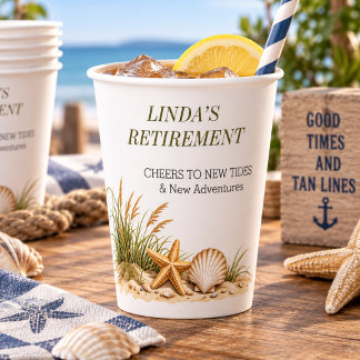Elegant Seashell Coastal Retirement Party Paper Cups