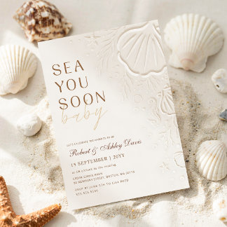 Elegant Seashell Coastal Sea You Soon Baby Shower Invitation