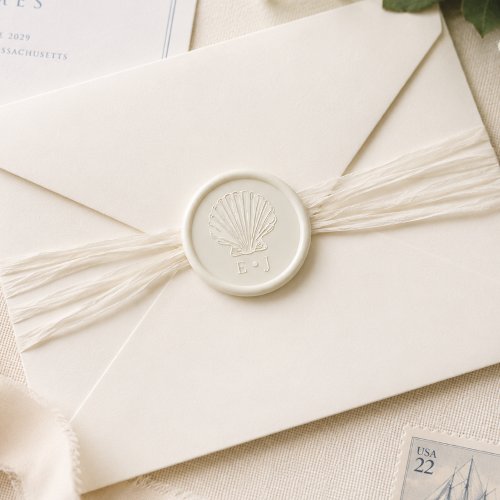 Elegant Seashell Initials Beach Monogram Wedding Wax Seal Sticker