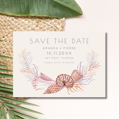 Elegant Seashell Photo Beach Wedding Save the Date