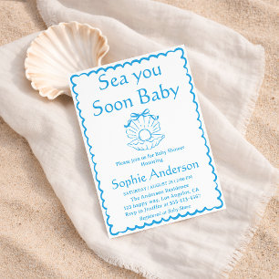 Elegant Seashell Sea You Soon Baby Shower Invitation