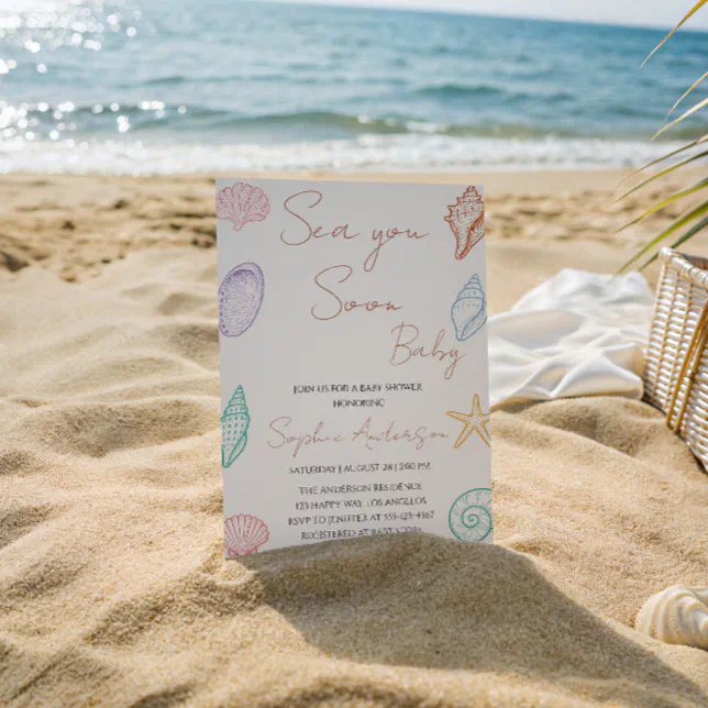 Elegant Seashell Sea You Soon Baby Shower Invitation | Zazzle