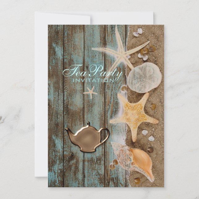 elegant seashells beach bridal shower tea party invitation (Front)