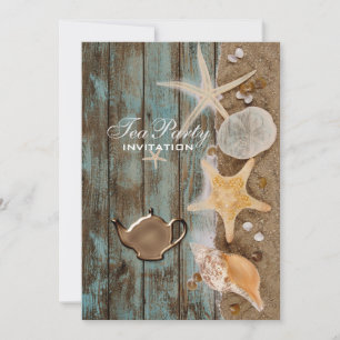 elegant seashells beach bridal shower tea party invitation