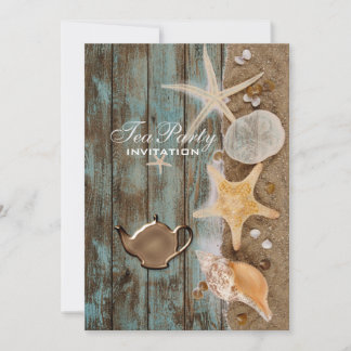 elegant seashells beach bridal shower tea party invitation