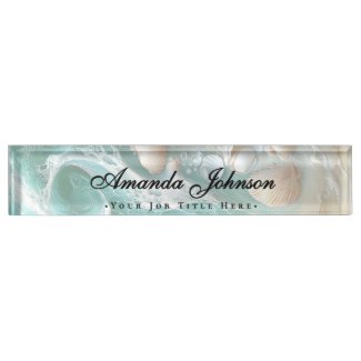 Elegant Seashells Beach Script Desk Nameplate