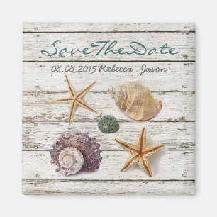 elegant seashells beach wedding save the date magnet
