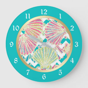 Elegant Seashells Chevron Large Clock