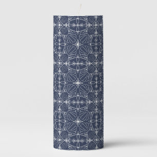 Elegant Seashells Pattern Ocean Coastal Navy Blue Pillar Candle