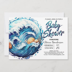 Elegant Seashore Waves Baby Shower Invitation