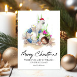 Elegant Seaside Beach Christmas Holiday Card<br><div class="desc">Stylish nautical christmas holiday cards featuring tropical flowers,  lush exotic green foliage,  seashells,  a parrot,  sand from the beach,  a lifebuoy,  the year,  the festive saying 'merry christmas',  a personalized message,  and your name.</div>