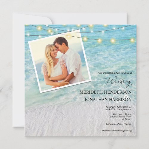 Elegant Seaside Beach Lights Wedding Website Invitation
