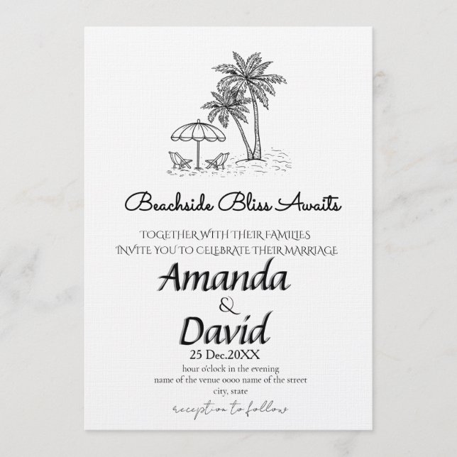 Elegant Seaside Beach Wedding Invitation (Front)