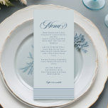 Elegant Seaside Coastal Blue Stripe Wedding Menu<br><div class="desc">Complete your coastal wedding tablescape with our Elegant Seaside Coastal Blue Stripe Wedding Menu. Featuring a pale blue background with classic medium blue stripes and refined navy blue typography, this menu beautifully complements a nautical or seaside theme. Perfectly balancing sophistication and charm, it showcases your dining selections in an elegant,...</div>
