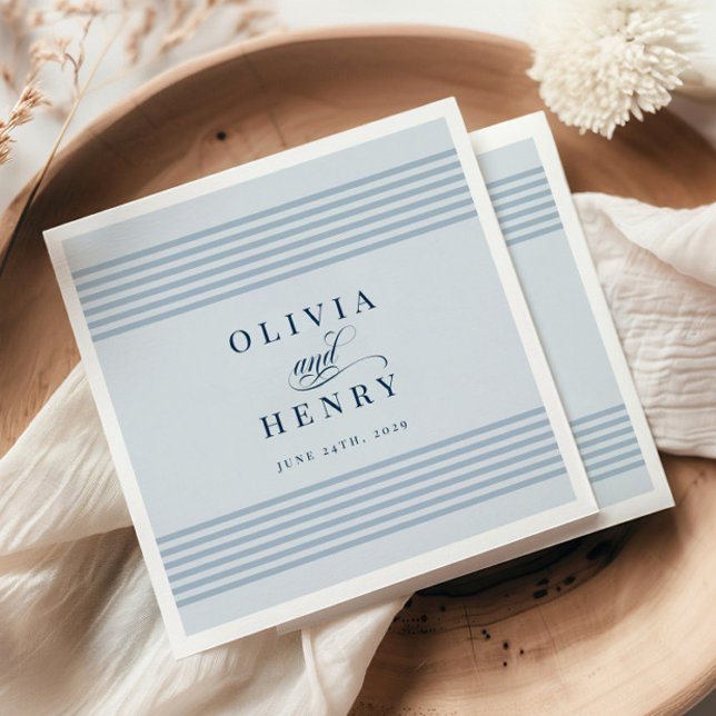 Elegant Seaside Coastal Blue Stripe Wedding Sign Napkins (Creator Uploaded)