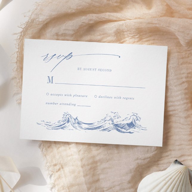 Elegant Seaside Coastal Blue Wedding RSVP Card (Creator Uploaded)