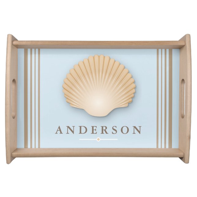 Elegant Seaside Scalloped Seashell | Personalized Serving Tray (Front)