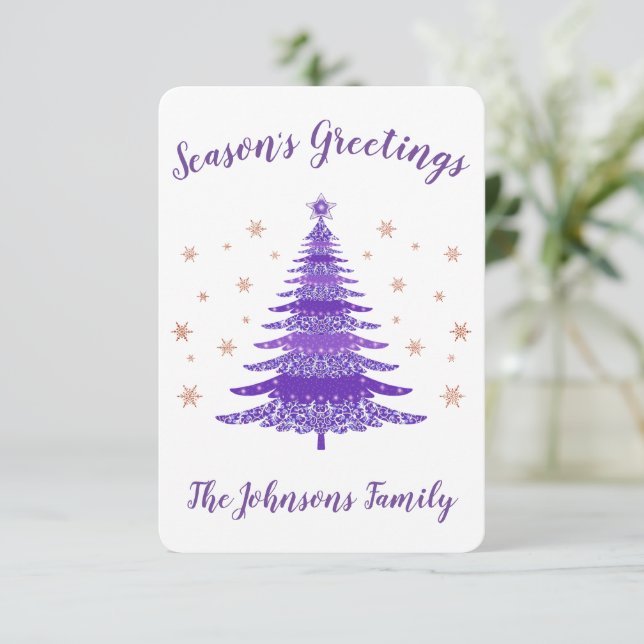 Elegant Season Greetings Christmas Tree Rose Gold Thank You Card (Standing Front)