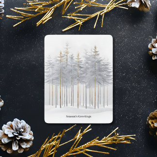 Elegant Season’s Greetings Gold Trees Snowy Sparkl Holiday Card