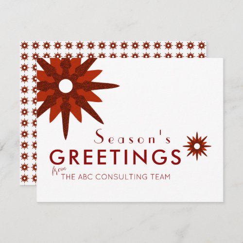 Elegant Seasons Greetings Red Snowflake Business Holiday Card