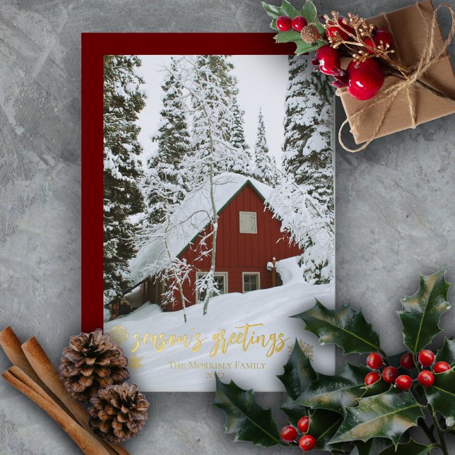 Elegant Season's Greetings Snowflakes Photo  Foil Holiday Card (Creator Uploaded)