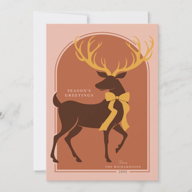 Elegant "Season's Greetings" Stag Holiday Card (Front)