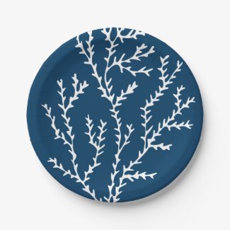 Elegant Seaweed Pattern - Ocean Themed - Teal Blue Paper Plates