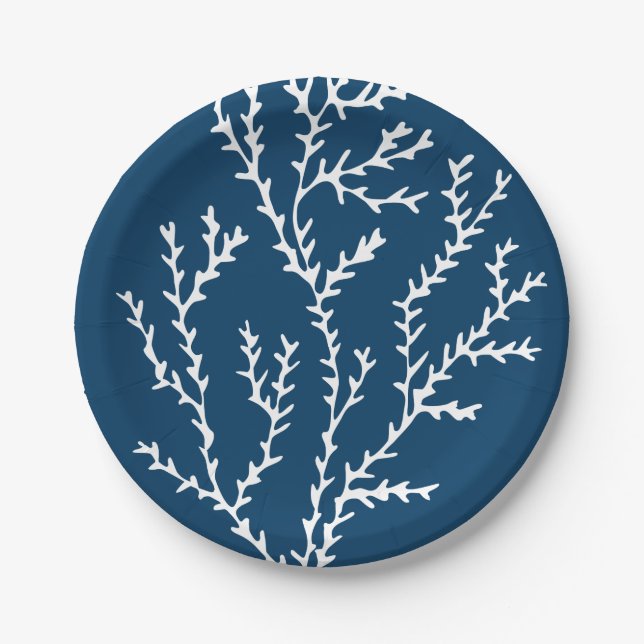 Elegant Seaweed Pattern - Ocean Themed - Teal Blue Paper Plates (Front)