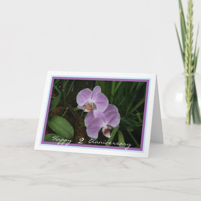 Elegant Second Wedding Anniversary Purple Orchids Card (Front)